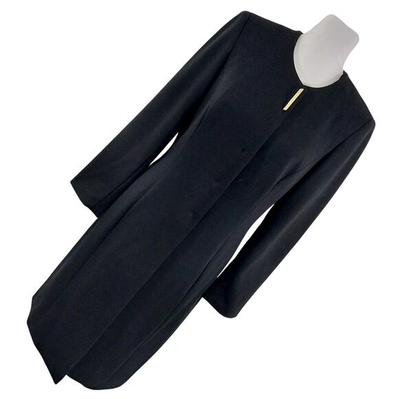 SHARAGANO NOIR! RICH BLACK UKTRA LONG, GOLD FRONT FOCAL POINT JACKET! SZ 10 - Picture 1 of 14